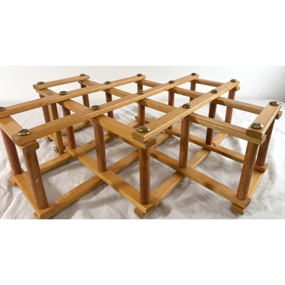 Vintage Expandable Wooden Wine Rack With Brass Accents - Picture 2 of 5